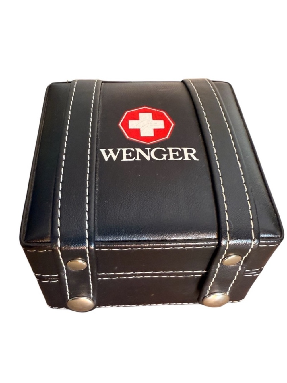 WENGER Black Leather Watch Case Box Snap Closure Swiss *CASE ONLY*